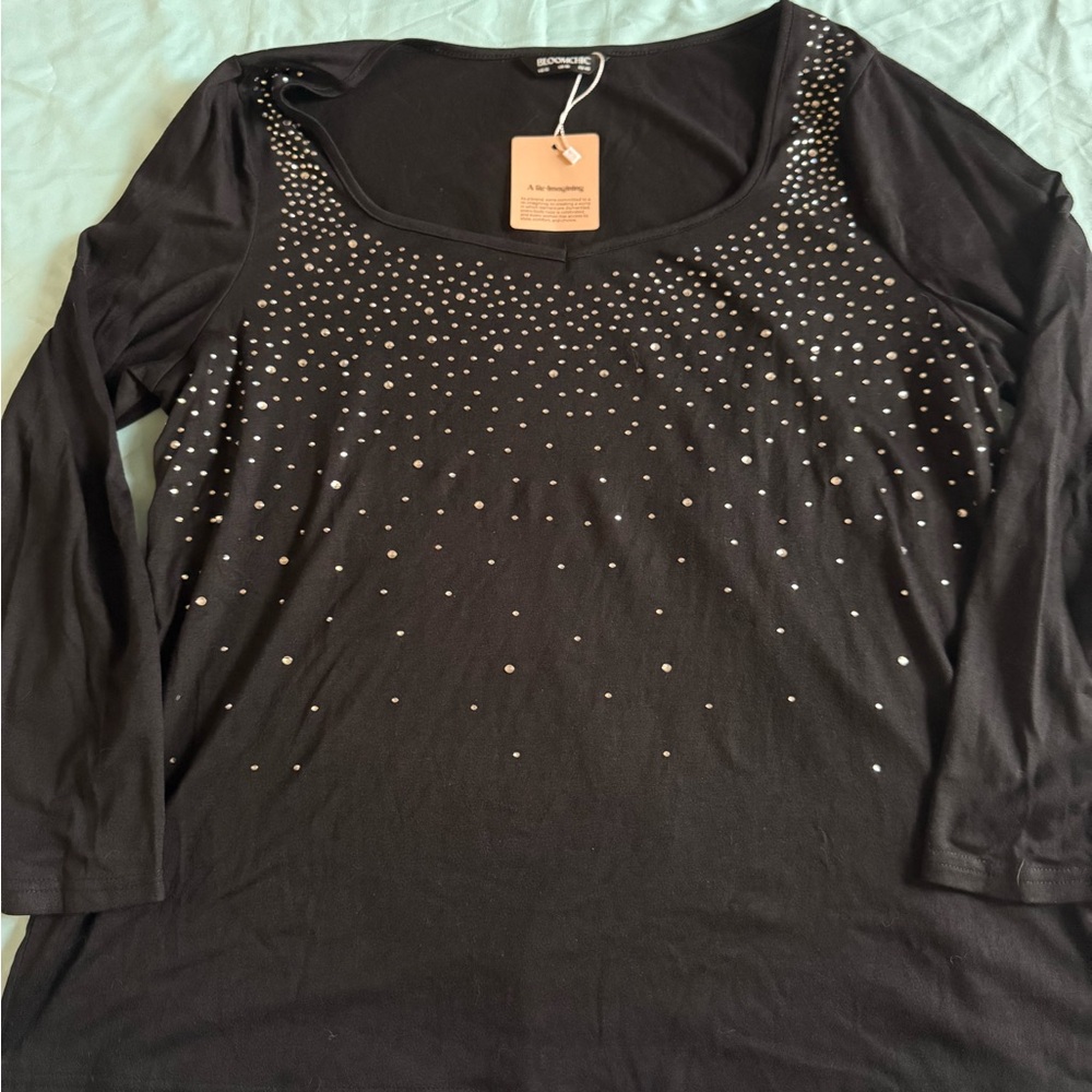 BloomChic Black Long Sleeve Top with Silver Studs